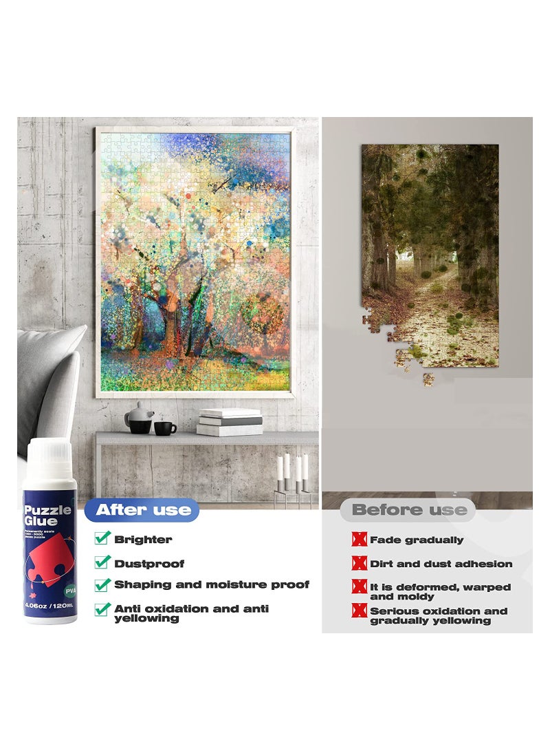 Puzzle Glue Clear with New Sponge Head, Replace Puzzle Saver Suitable for 3000/3500/5000 Pieces of Puzzle for Paper and Wood, Water-Soluble Special Craft Puzzle Glue Sheets, 120ML X 2 Bottle - Image 4